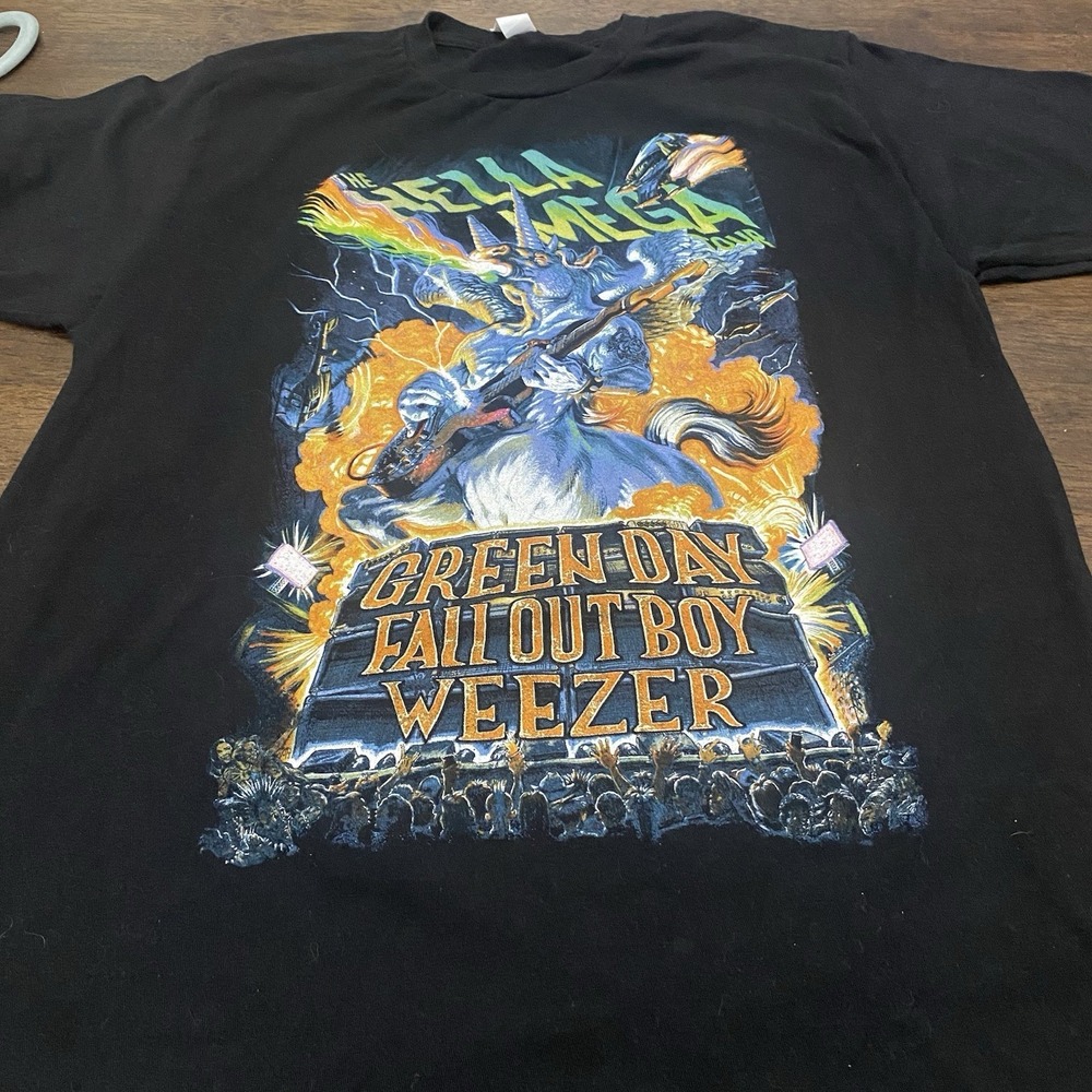 Green Day Fall Out Boy Weezer The Hella Mega Tour 2021 Size L  Black - Picture 2 of 7